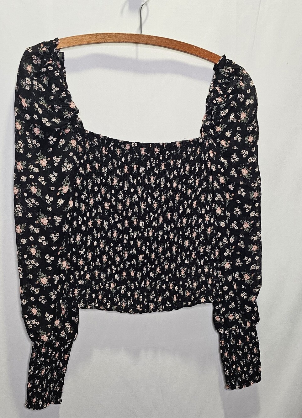 Reformation Smocked Long Sleeve Top